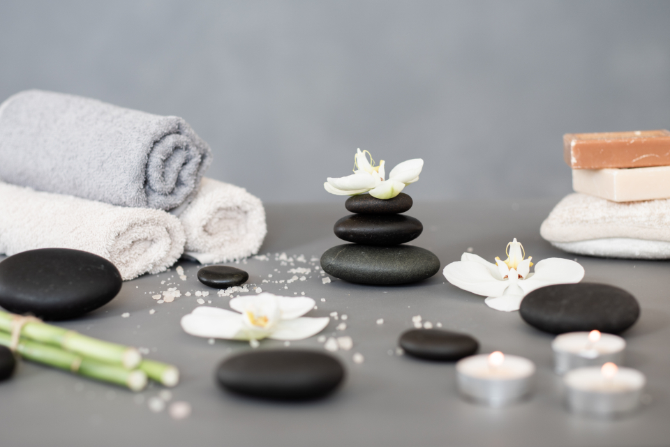Spa towels and stones