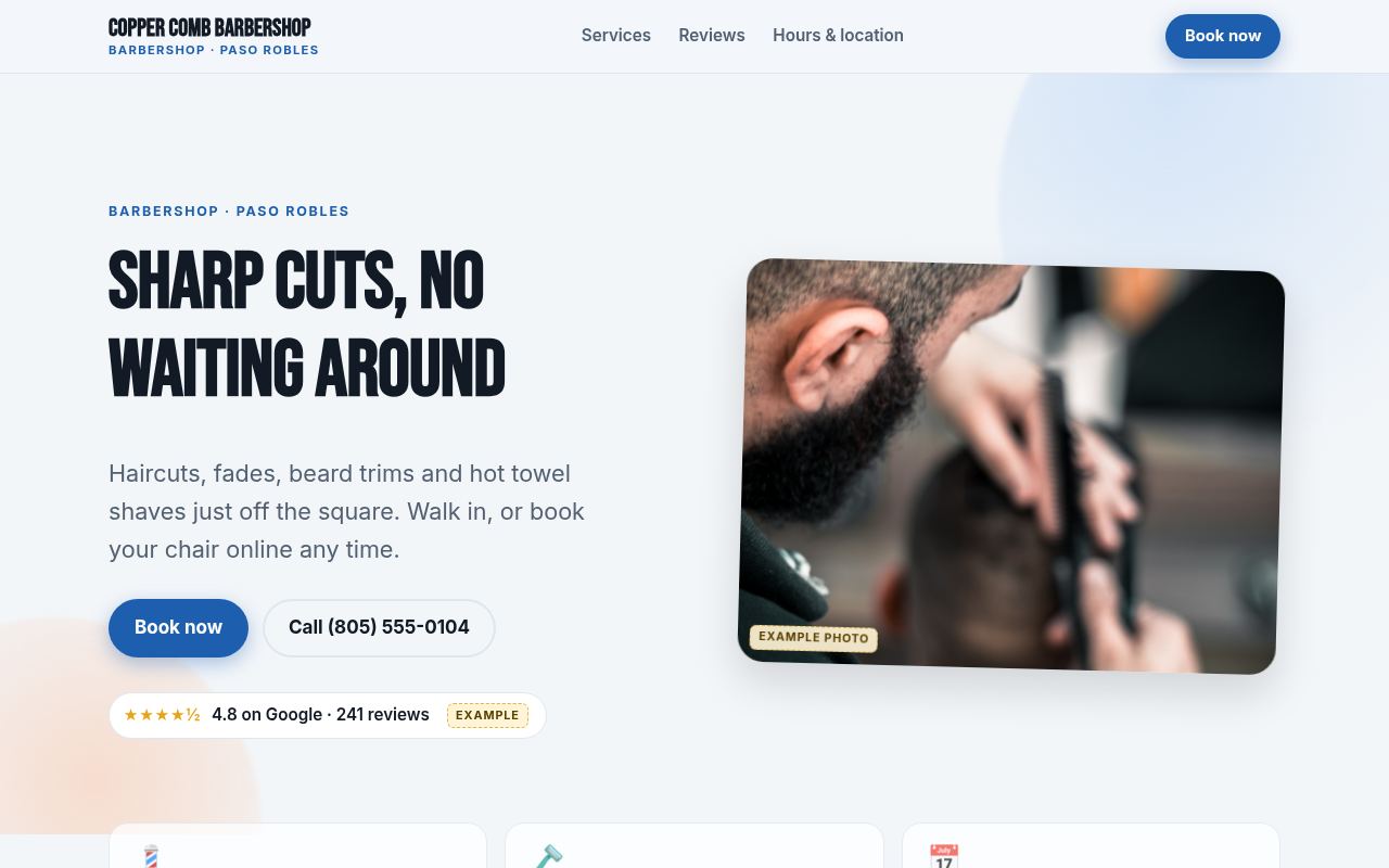 A barbershop site with online booking