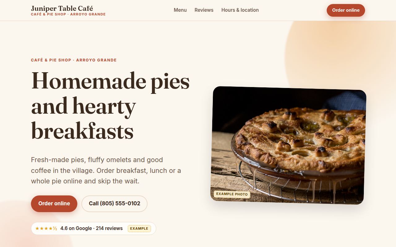 Homemade pies and breakfasts with online ordering